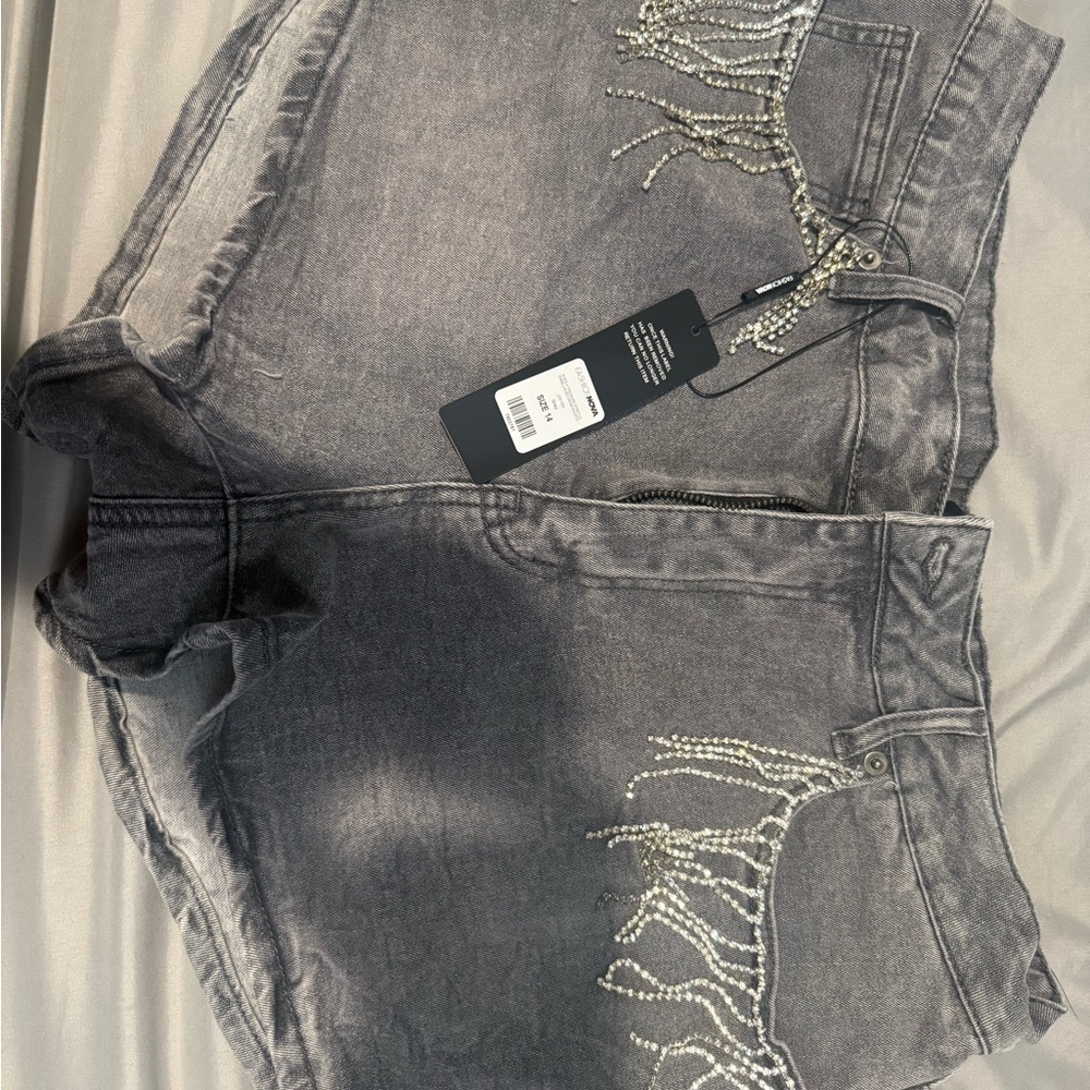 Fashion Nova Denim Shorts Sz 14 Grey